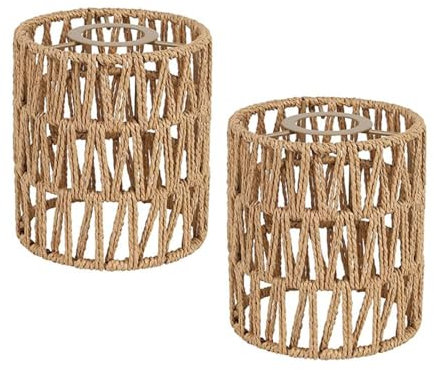 2 Stück Rattan Lampenschirm Hängelampe Ersatzschirm - Boho Gewebt Pendelleuchtenschirm Deckenlaterne Abdeckung - Vintage Korblampen Lampenschirm Für Tischlampe Wandlampe Nachttischlampe Stehlampe