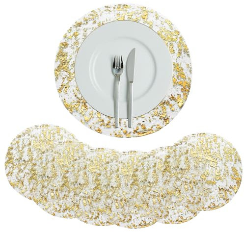PETLAR Platzset Gold, 6 Stück Tischset Rund Gold-Folie Netzartig Platzdeckchen Elegant Goldene Platzsets Tischsets Hitzebeständig für Familienessen, Westliches Restaurant, Party Tischdekoration