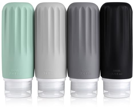Opret Reiseflaschen zum Befüllen 100ml Set, 4 Stück Silikon Reiseflaschen Travel Essentials, Reisegröße Behälter Travel Bottles für Flüssigkeiten