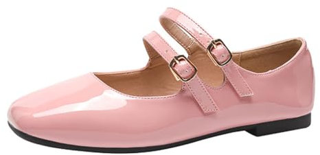 Minetom Damen Mädchen Mary Jane Elegant Schnalle Flache Ballerinas Bequeme Party Hochzeit Flats Schuhe A Rosa 39 EU