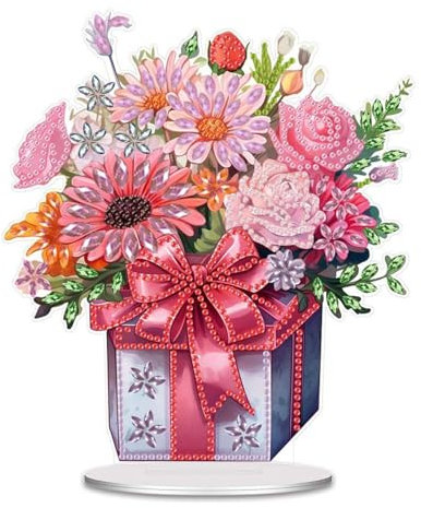 Generisch DIY Diamond Painting Tisch Deko, 5D Diamant Painting Blume Geschenkbox Tischdeko, Diamant Malerei Stehend Kunst Set, Ornamente Geschenke für Anfänger Zuhause,Büro Dekoration-02-Blume