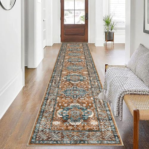 Pauwer Boho-Teppich für Flur, Waschküche, Küche, Badezimmer, Schlafzimmer, waschbar, für Eingangsbereich, 5 x 25 cm, rutschfest, Landhausstil, Vintage-Stil, Bodenmatte, Teppichläufer für Flur