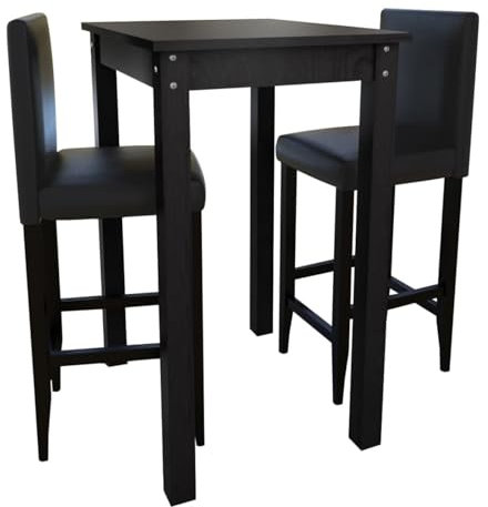 Tidyard Barset Bartisch mit 2 Barhockern Bartisch Bistrotisch Stehtisch Esstisch Küchentisch Küchentresen Schwarz