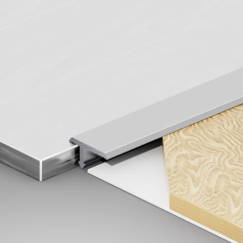 Raouoae Bande De Transition En T 135CM, 2 Pièces, Rail De Sol En Aluminium Anodisé, Bande De Séparation Métallique Pour Carrelage Et Parquet, Profilé De Transition Durable(Silber,W:16MM)