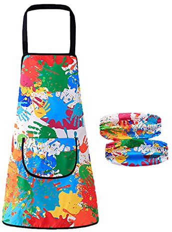Ziennhu Künstlerschürze, wasserdichte Malschürzen für Kinder, Kunstschürzen mit Taschen und Ärmeln für Alter von 3 bis 11 Jahren, Kochschürzen zum Kochen, mehrfarbig, XL
