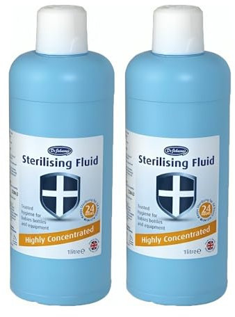 Dr. Johnson's Highly Concentrated Sterilising Fluid 1 Litre Each Ensuring Hygiene with Baby Bottle Cleaner Cold Water Steriliser for Ultimate Cleanliness_2pk