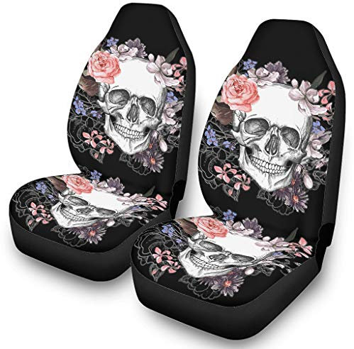Universal Fit Vordersitz Sitzbezüg Rose Blumen Schädel Totenkopf Autositzbezüge Schutz Design Sitzbezüge Set Auto Schonbezüge Sitzbezug Innenraum Sitzschoner