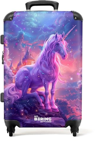 NoBoringSuitcases.com Kinderkoffer, Kinderkoffer Mädchen, Koffer Groß, Koffer Kinder, TSA, Koffer Mädchen, Reisekoffer Kinder, Reisekoffer Groß, Koffer Mittelgroß (Einhorn - Violett, 67 cm - 72 L)