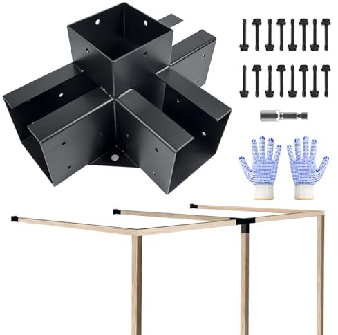 VoTwoofv Pergola-Halterungs-Set, 6 x 6 Stück, 4-Wege-Eckhalterung, rechtwinklige Eckhalterung, Holzarbeiten, Pergola-Set für (tatsächlich: 14 x 14 cm), Holzbalken für Pavillons, Terrassen-Pergolen,