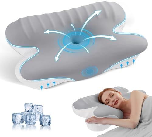 JINXIA Kühlendes Memory-Schaum-Kissen, Ergonomisches Orthopädisches Konturkissen zur Nackenunterstützung, Nackenkissen für Seiten-/Rücken-/Bauchschläfer,Grau