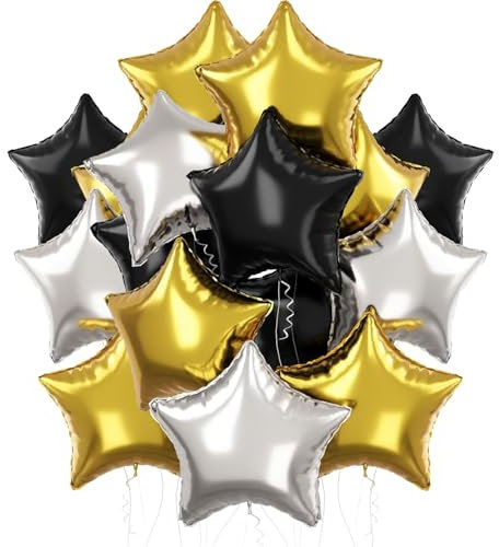 Ballons Étoile en Feuille Dorés, Noirs, Argentés Hélium, Ballons de Fête pour Anniversaire, Nouvel An et Réveillon, Décoration Festive - 25 Pièces