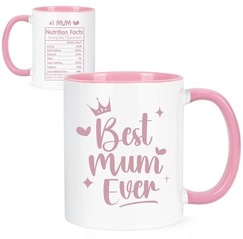 Joymaking Mum Coffee Mug - Best Mum Ever Gift for Birthday, Christmas, Mother's Day from Daughter, Son, Kids - Funny Pink 11Oz