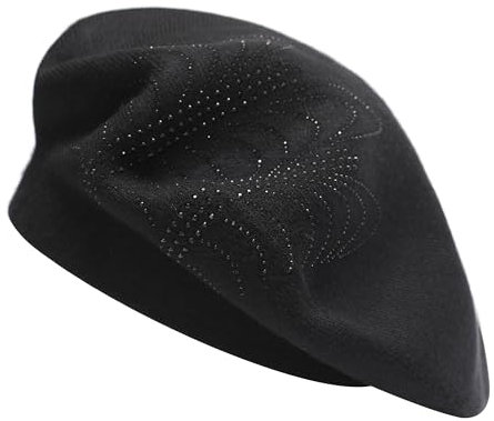ZLYC Damen Winter Baskenmütze Französische Barett Doppelschicht Warm Beret(Einfarbig Schwarz),Einheitsgröße