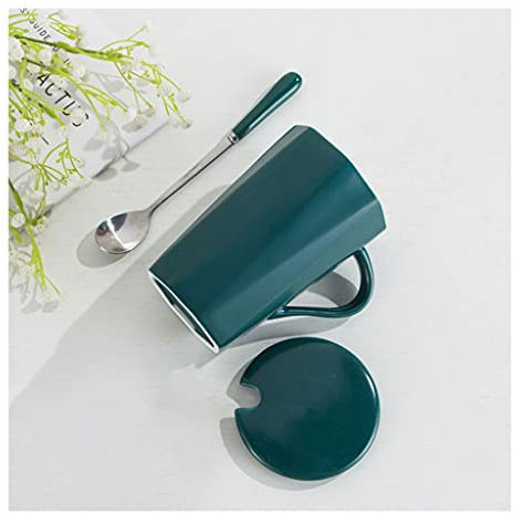 SOBOLON Taza de Café Taza de Taza de cerámica de la Taza de té de la Oficina de la Taza de té de la Taza de té con una Cuchara con la Tapa 11.8oz (380ml) Taza Mark(E)