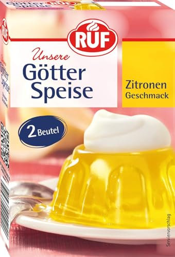 RUF Götterspeise Zitronen-Geschmack, Wackelpudding, Götterspeisenpulver, einfache Zubereitung, nur Wasser und Zucker hinzufügen, Doppelpack, 2 x 12g (Packung mit 10)
