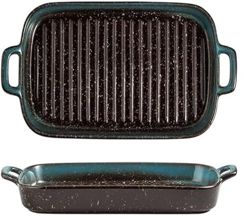 Hornada Bandeja for hornear, molde for asar esmaltado, juego de bandejas for hornear, fuente for hornear de porcelana, molde rectangular for hornear pasteles, utensilios for hornear con doble asa, jue