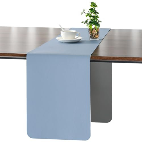 Myir JUN Tischläufer, Tischläufer Modern Tischläufer Abwaschbar Tischläufer Outdoor Doppelseitige Leder Tischläufer Wasserdicht rutschfest und zur Dekoration verwendbar 40 X 140 cm(Grau Himmelblau)