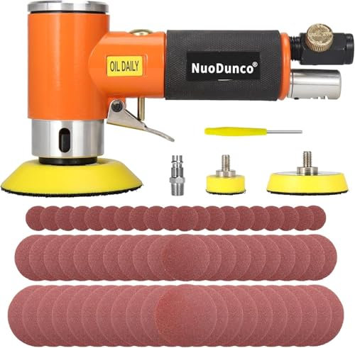 NuoDunco 2 '' 3 '' Mini-Exzenter-Luftschleifer, kleines pneumatisches Exzenterschleifer-Kit 50mm 75mm mit Klett-Schleifpads 60 Stück Schleifpapiere