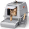 The Fellie Stainless Steel Cat Litter Box, XL Large High Sided Cat Litter Tray with Lid, Odor Free, Non-Sticky, Easy Cleaning Metal Pan for Cats, Include Scoop & Pedal, 60x40x40cm, Grey