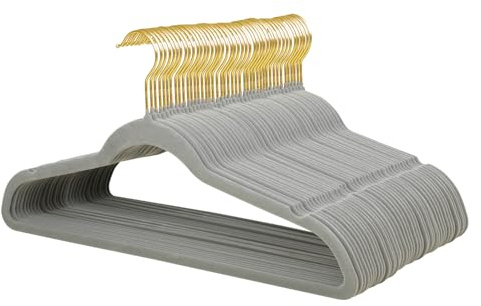 ManGotree Samt-Kleiderbügel mit 360° Drehbarem Goldhaken, rutschfeste Filz-Anzugbügel, Platzsparender Kleiderbügel für Jacken, Pullover, Hemden, Kleider, Hosen (48 Stück, Grau)