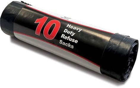 JeeJaan® 1 Roll of 10 Black Bin Bags - 50L Capacity Bin Bags Heavy Duty - Rubbish Bags Wastage Liners Trash Bags for Kitchen Office Diy Refuse Sacks Garden Bags Made from 100% Recycled Material