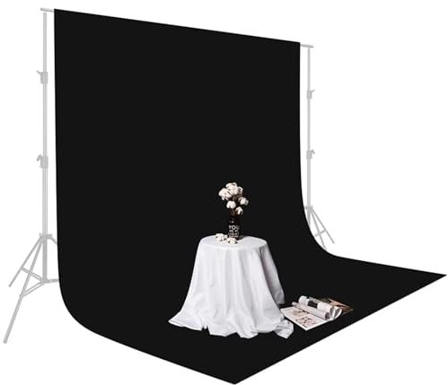 Fondo Fotográfico Negro 1,5x2m, Fondo Negro Plegable Profesional, Fondo de Muselina para Fotografía, Vídeos y Transmisiones en Vivo, Reuniones en Línea