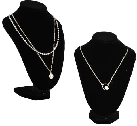 Tibapla Lot de 2 Présentoir de Collier en Velours, 21 x 16 cm Présentoir à Bijoux Buste, Collier Organisateur de Velours Noir, Porte-collier Présentoir de Bijoux pour Colliers Pendentifs Vente