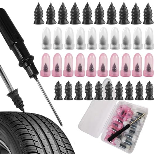 CATOR Kit Riparazione Pneumatici Auto, Include 40 Pcs Viti con Mastice Gomma di 2 Dimensioni + Cacciavite Piatto/Stella, Mastice per Riparazione Pneumatici I Kit Riparazione Pneumatici Moto