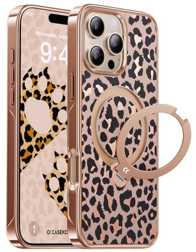 CASEKOO Gold Leopard for iPhone 16 Pro Max Case with Magnetic Ring Stand [Compatible with MagSafe] [Military-Grade Protection] 6.9 Inch,Leopard Print Case