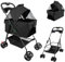 OHMG Poussette buggy pliable animaux chariot pliante chien chat porte-gobelet panier de rangement inclus roues avec frein tissu 600D Oxford acier,avec nacelle amovible caisse de transport pliable
