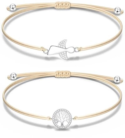 CULEB Schutzengel Armband+Baum des Lebens Armband,Glücksarmband Silber mit Verstellbarem Geflochtenem Seil,Konfirmation Taufe Kommunion Geschenke für Mädchen & Frauen