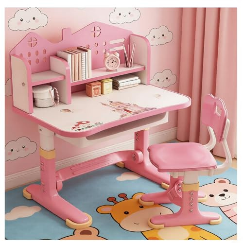 Altsuceser Ensemble bureau et chaise en forme de château ergonomique avec tiroir de rangement, table d'étude réglable en hauteur, convient aux enfants de 3 à 12 ans, rose
