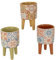 Doni Bomboniere Set 1 pz Vaso in Terracotta con Piedistallo in Legno e Decoro Maiolica Siciliana - Porta Piantine Succulenti Cactus - Regalo Bomboniere Evento