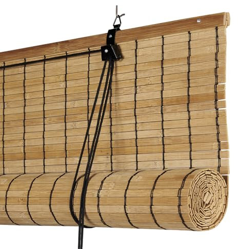 Estores enrollables de Bambú Natural Premium para Interior y Exterior Estor de Lamas de bambú Que ofrecen privacidad al ser más opacos. para Puertas y Ventanas STORESDECO Color Natural 150x175 cm