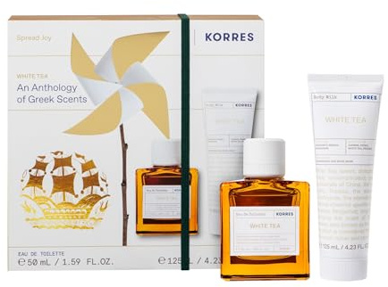 KORRES White Tea Duftset für Damen, Geschenkset aus EDT 50ml & Bodymilk 125ml im femininen floralen Duft, Vorteilsset, vegan