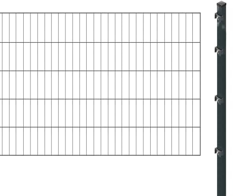 Einstabmattenzaun inkl. Pfosten zum Einbetonieren (Höhe: 100 cm, Länge: 8 m) | Einstabmatten in Anthrazit | UV- und witterungsbeständig