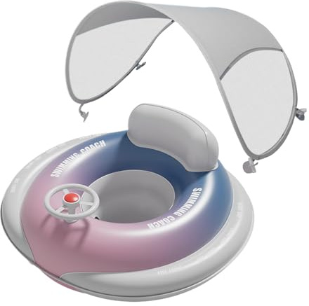 manhegari Aufblasbarer Schwimmring für Kleinkinder | Schwimmring mit Dach und Sonnenschutz für Babys | bequemer Schwimmsitz für Pool, See und Teich