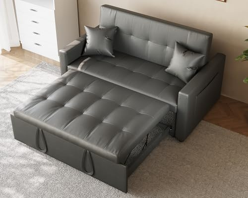 SONNI Sofa, Schlafsofa 3-in-1, Klappbares Sofabett, 140x94x78cm | Mit 3 Verstellbarer Rückenlehne (100°/135°/180°), 2 Kissen & Seitentasche, Katzenkratzleder für Gäste oder kleine Wohnungen