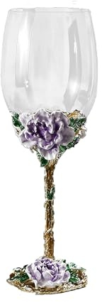 XUDREZ Gemaltes Email Blumen Bleifreie Weingläser, 320ml/10,8 OZ Rot/Weiß Kristall Weingläser Lila
