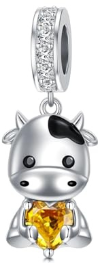 ROMANTICWORK Kuh Charm aus 925er Sterlingsilber, Geburtsstein für 1–12 Monate, Kuh Charm für Kuh Armbänder, Kuh Perle, Kuh Schmuck für Frauen, Kuh Liebhaber