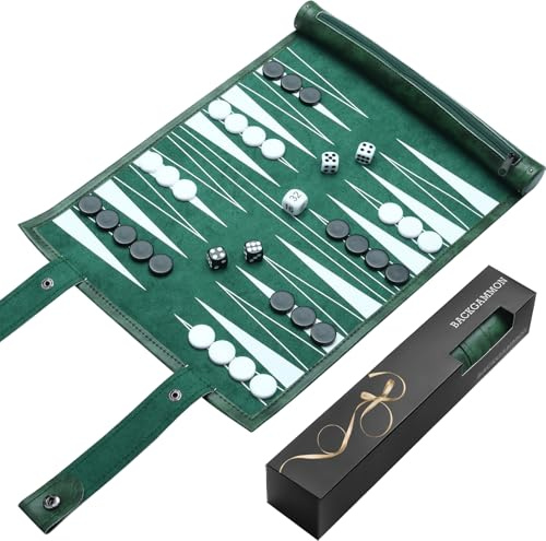 Reise Backgammon,Back Gammon Spiel aus massivem Holz - Klassisches Brettspiel für Familien,Reisen und Strategie-Liebhaber,Tragbar und langlebig (Dunkelgrün)