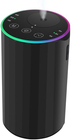 Diffusore senza acqua per oli essenziali per casa, funzionamento a batteria, senza fili, con temporizzazione e 3 livelli di nebbia, auto, camera da letto, ufficio, lega di alluminio nera (Schwarz)