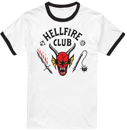 Stranger Things Hellfire Club Ringer Unisex Ringer T-Shirt, Schwarz Weiß