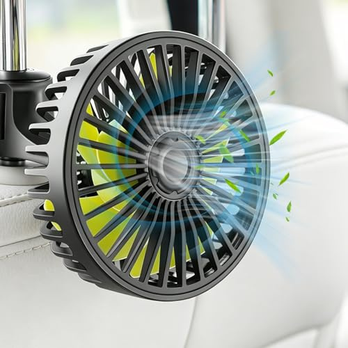 Fancysky Auto Ventilator USB, 360° drehbar, 3 Geschwindigkeiten, KFZ Rücksitz USB Lüfter, Mini Ventilator für 12V LKW, Wohnmobil, Boot und Reiseanhänger