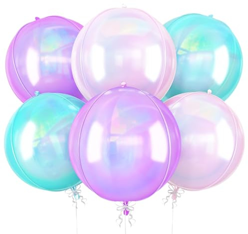 Palloncini rotondi iridescenti, 6 palloncini trasparenti 4D, 56 cm, trasparenti sfumati rosa, viola, verde acqua, palloncini olografici per compleanno, arcobaleno sotto il mare, decorazione per feste