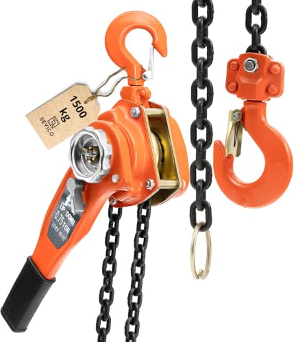 Ratschenzug 1500 kg – Kettenzug Hebezug Flaschenzug 1,5t mit 2,8 m Kette, Handkettenzug mit Haken, Hebezeug für Werkstatt & Industrie
