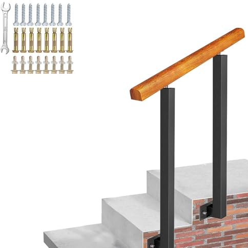 Corrimano a parete Corrimano for esterni Corrimano di sicurezza adatto, scala in ferro zincato nero opaco con kit di installazione(Height 95cm,130cm/51inch)