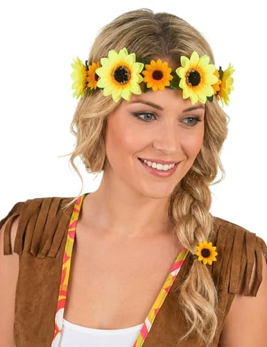 DEGUISE TOI Hippie Blumen-Haarband für Damen Kostüm-Accessoire grün-gelb - Gelb