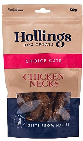 Hollings Chicken Necks Dog Treats, 100% Natural Air Dried Chew Treats for Adult Dogs, Grain Free and High in Protein (120g)