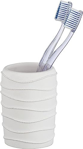 WENKO Zahnputzbecher Corda - Zahnbürstenhalter für Zahnbürste und Zahnpasta, Polyresin, 7.5 x 10 x 7.5 cm, Weiß